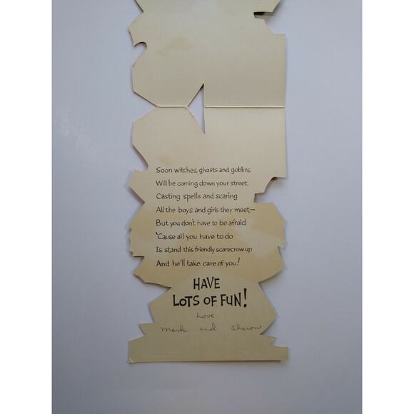 Vintage Halloween Greeting Card Flocked Diecut Standup Scarecrow & Black Bird - Picture 4 of 8